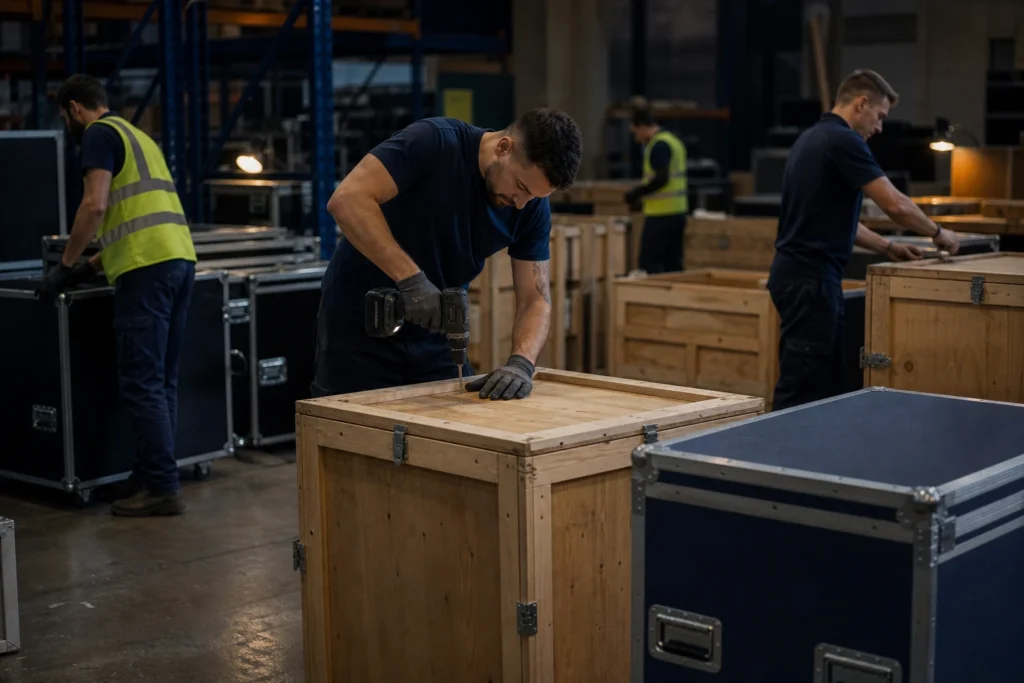 Flood Brothers crew loading set pieces out of an Atlanta soundstage