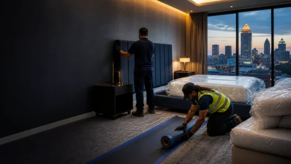 Flood Brothers crew at work: Hotel Moves and FF&E Installs That Guests Never Notice
