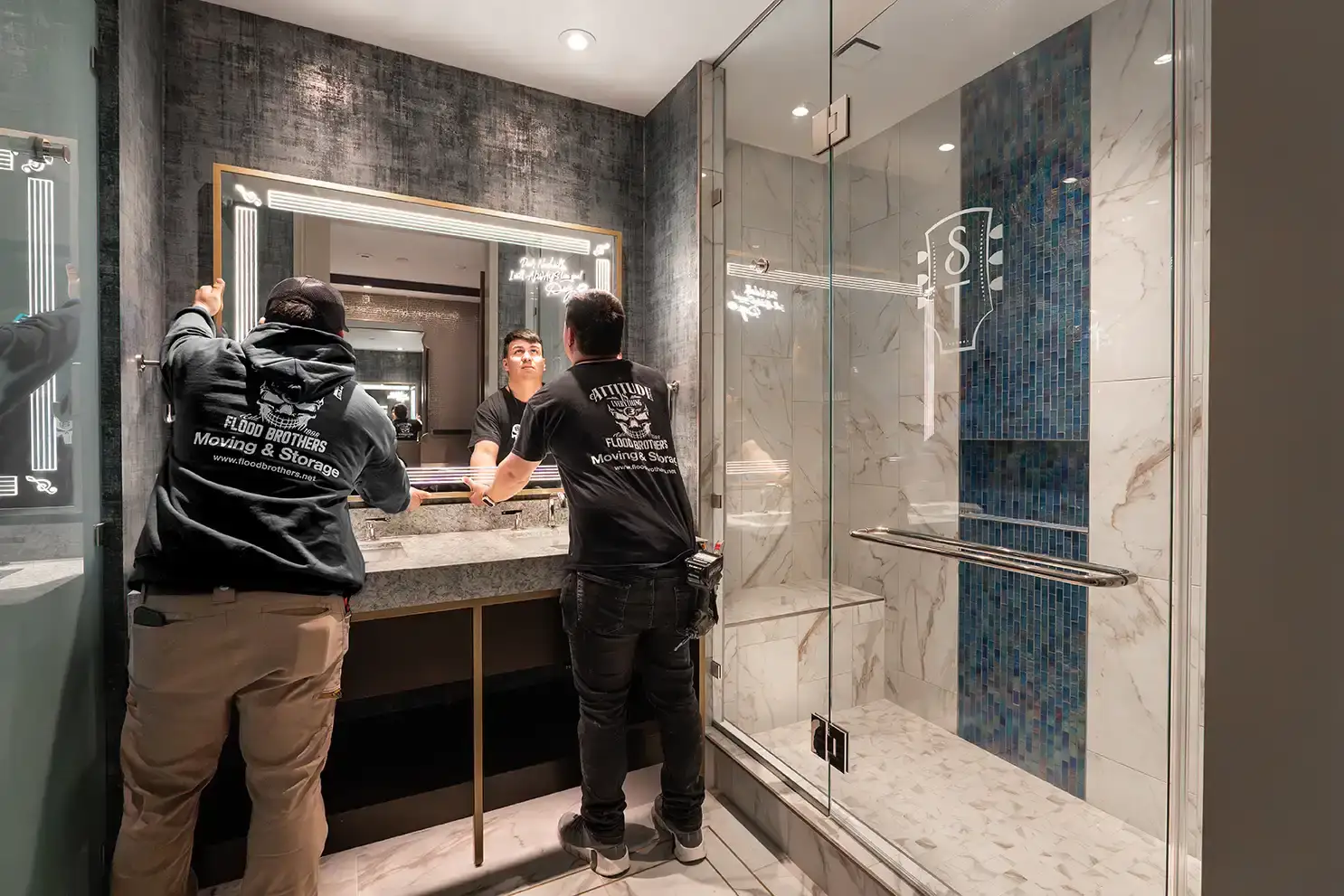 Crew installing FF&E fixtures during a commercial build-out