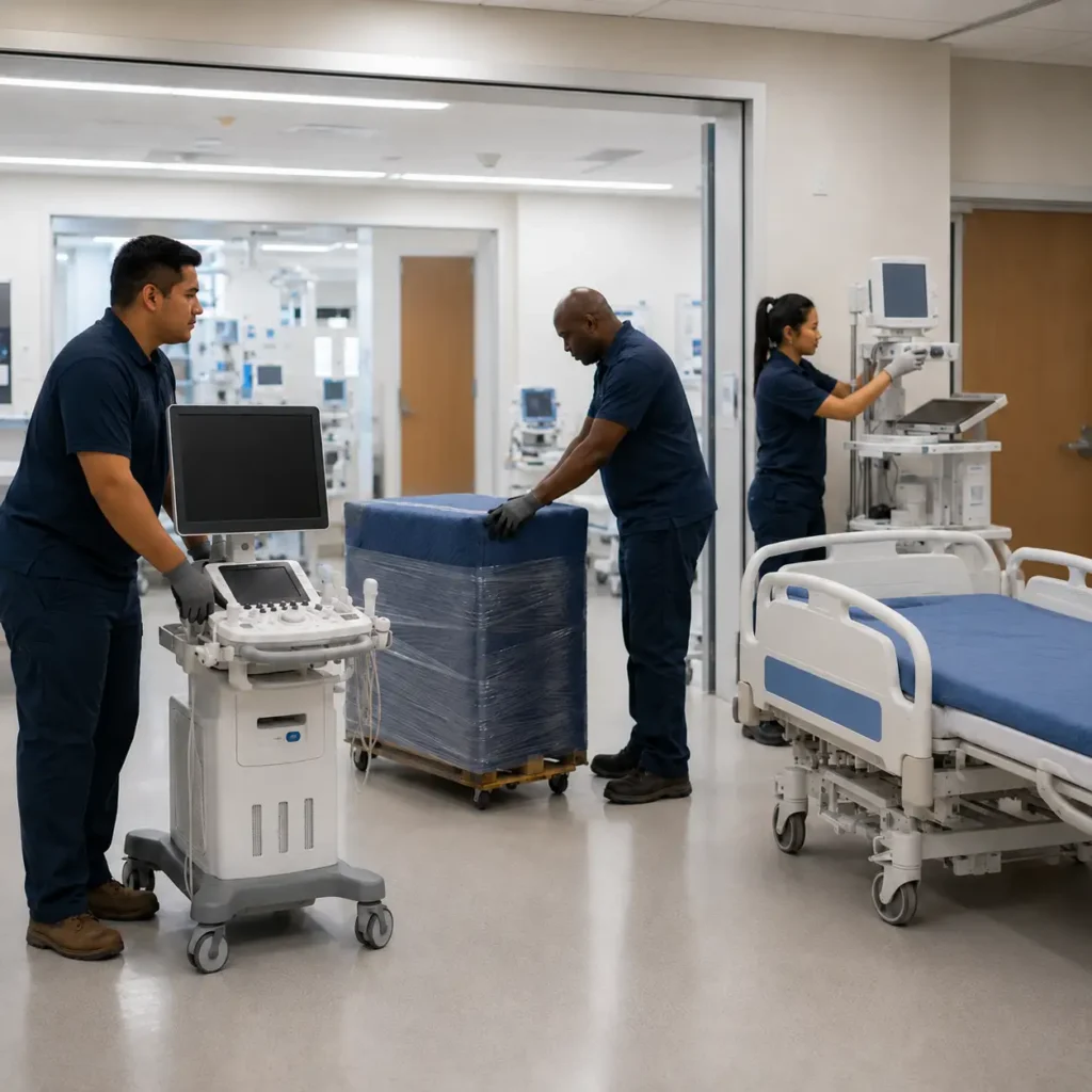 Flood Brothers crew relocating server and IT hardware for a healthcare facility move