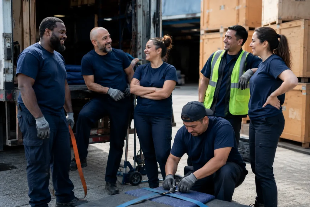 A Flood Brothers full-time commercial moving crew on the job