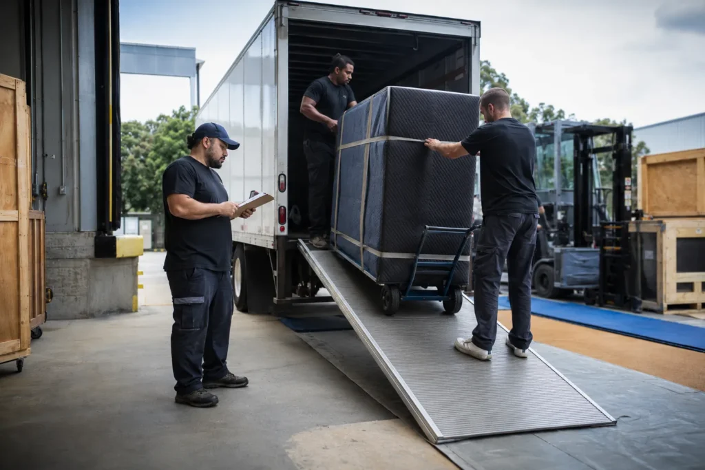 A Flood Brothers full-time commercial moving crew on the job