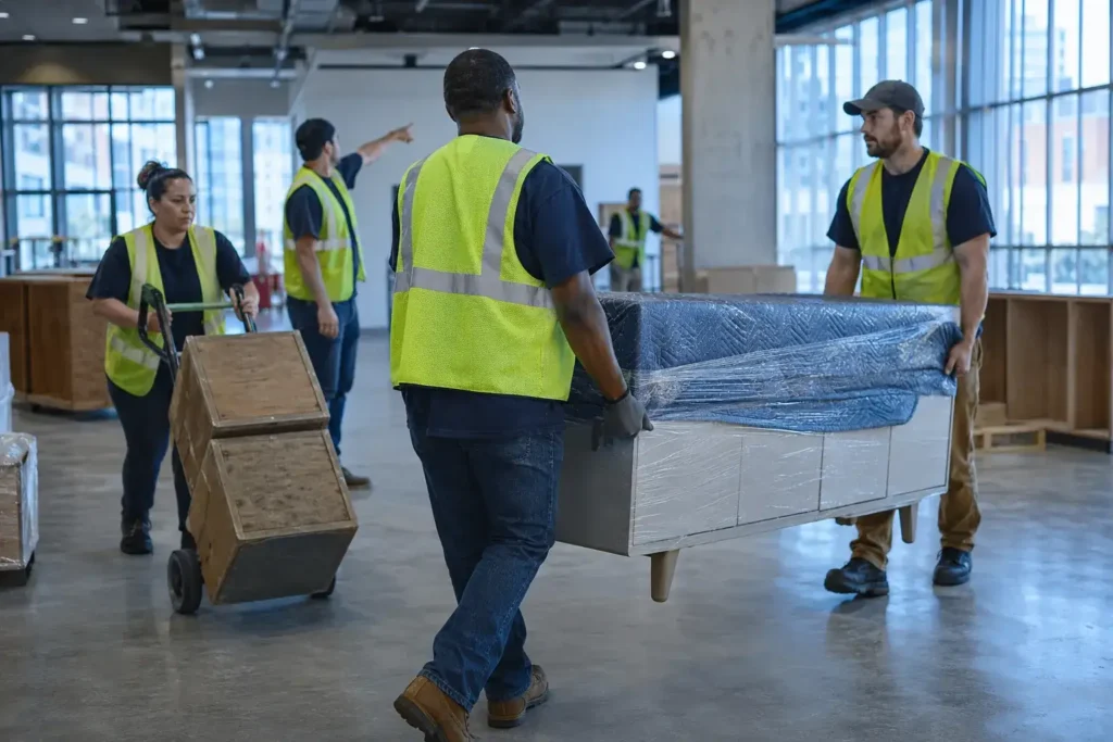 A Flood Brothers full-time commercial moving crew on the job