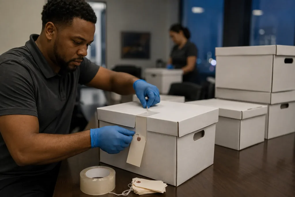 Confidential law firm case files and banker's boxes secured for an after-hours relocation