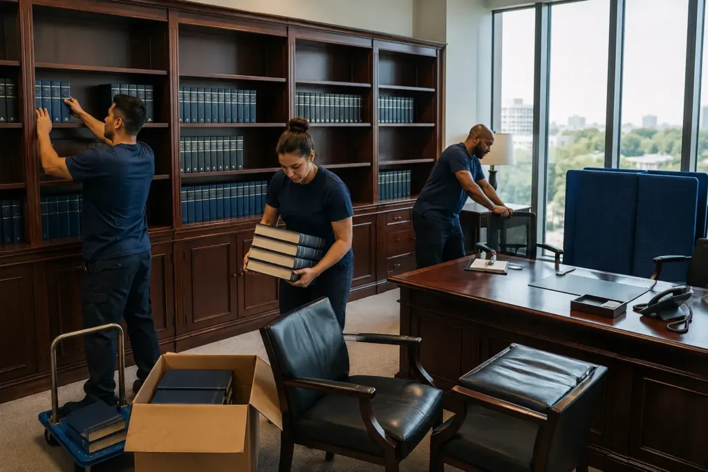 Flood Brothers in-house crew rebuilding attorney offices and a law library after an after-hours move