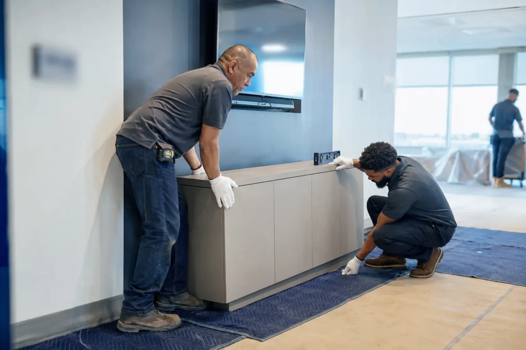 Flood Brothers crew performing white-glove commercial delivery and installation