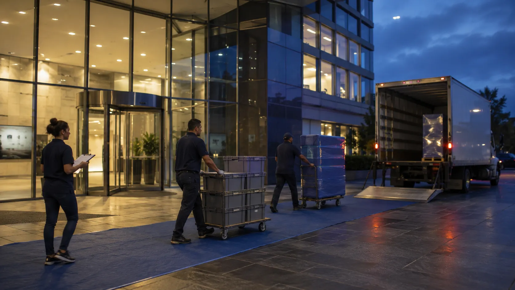 Office building relocation in progress after hours