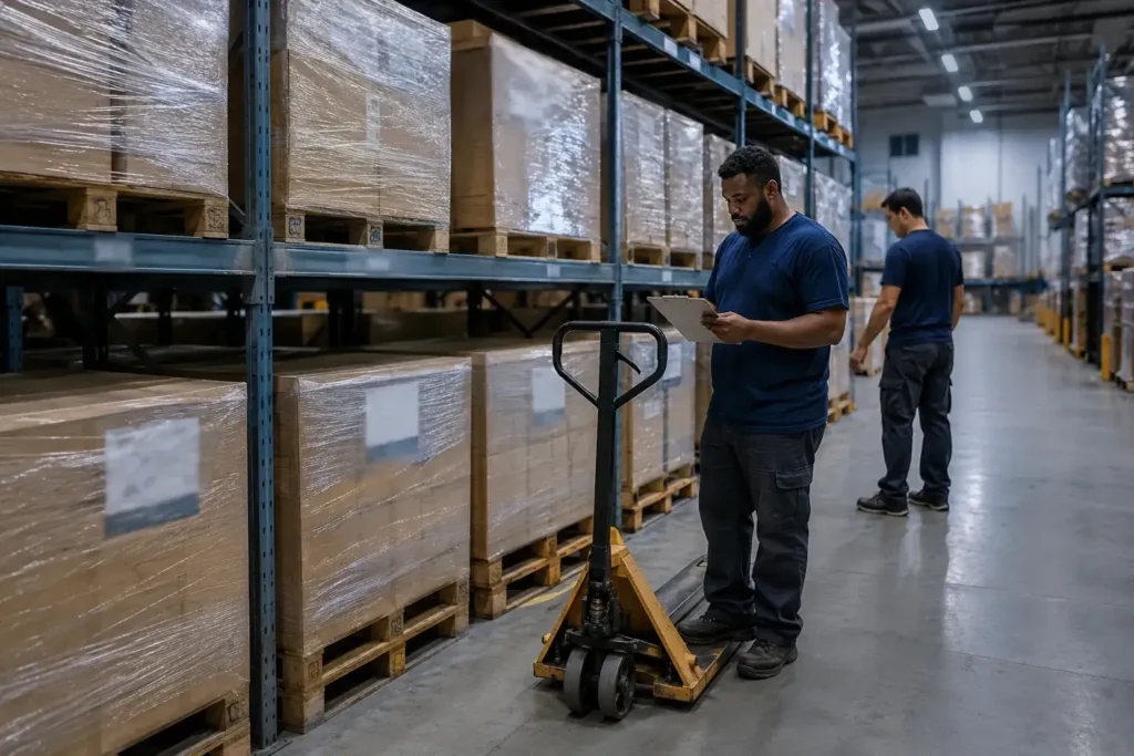 Racked commercial warehouse staged for a Flood Brothers relocation