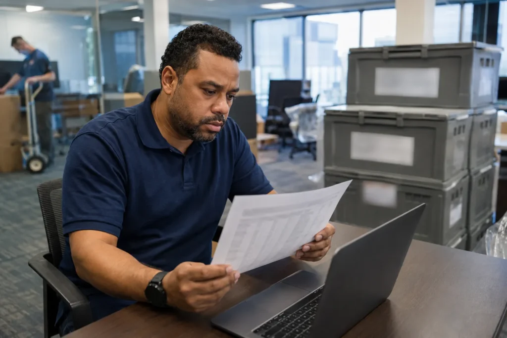 A Flood Brothers planner reviewing a corporate office relocation