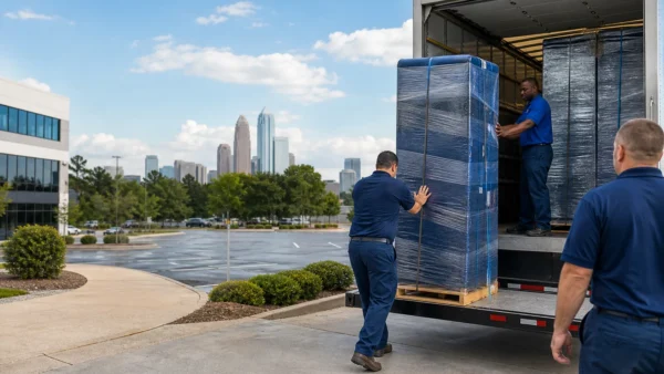 Flood Brothers crew loading secured IT equipment at a Charlotte data center