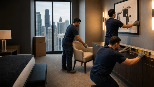 Flood Brothers crew completing an FF&E installation in Chicago