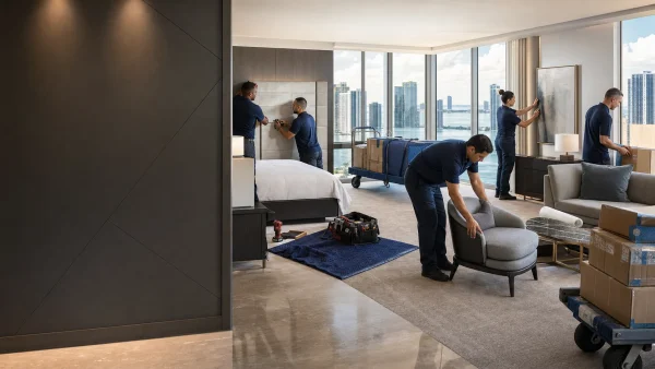 Flood Brothers crew completing an FF&E installation in Miami